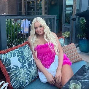 Nasty Gal feather hot pink dress bandeau mini